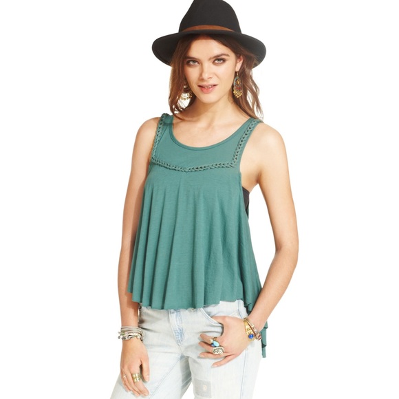 SOLD Free People Teal Braided Tank Top - Picture 1 of 6
